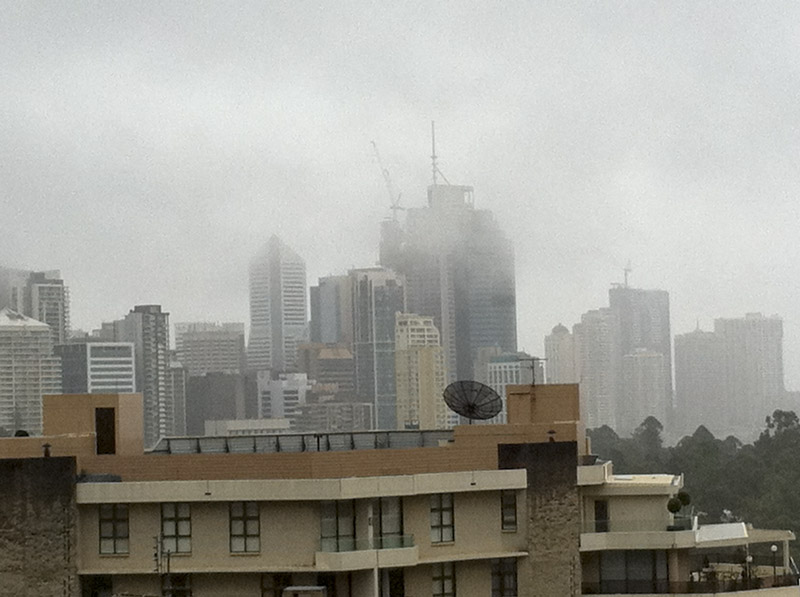 136.View from the hotel, looking W toward Brisbane City Center into the morning fog